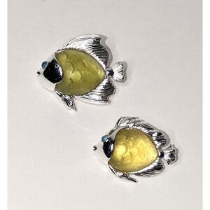 Trifari Fish Yellow Green Lucite Pair Brooches